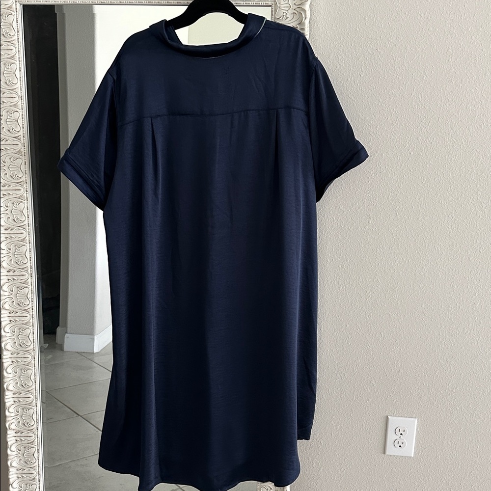 Wildfang The Empower Satin Navy Blue Button-Front Shirt Dress - Picture 3 of 8